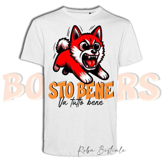 T-Shirt BONKERS - STO BENE - AKITA INU Rosso - Uomo o Donna - dalla XS alla 5XL