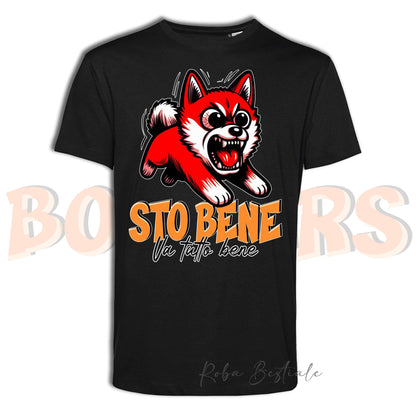 T-Shirt BONKERS - STO BENE - AKITA INU Rosso - Uomo o Donna - dalla XS alla 5XL