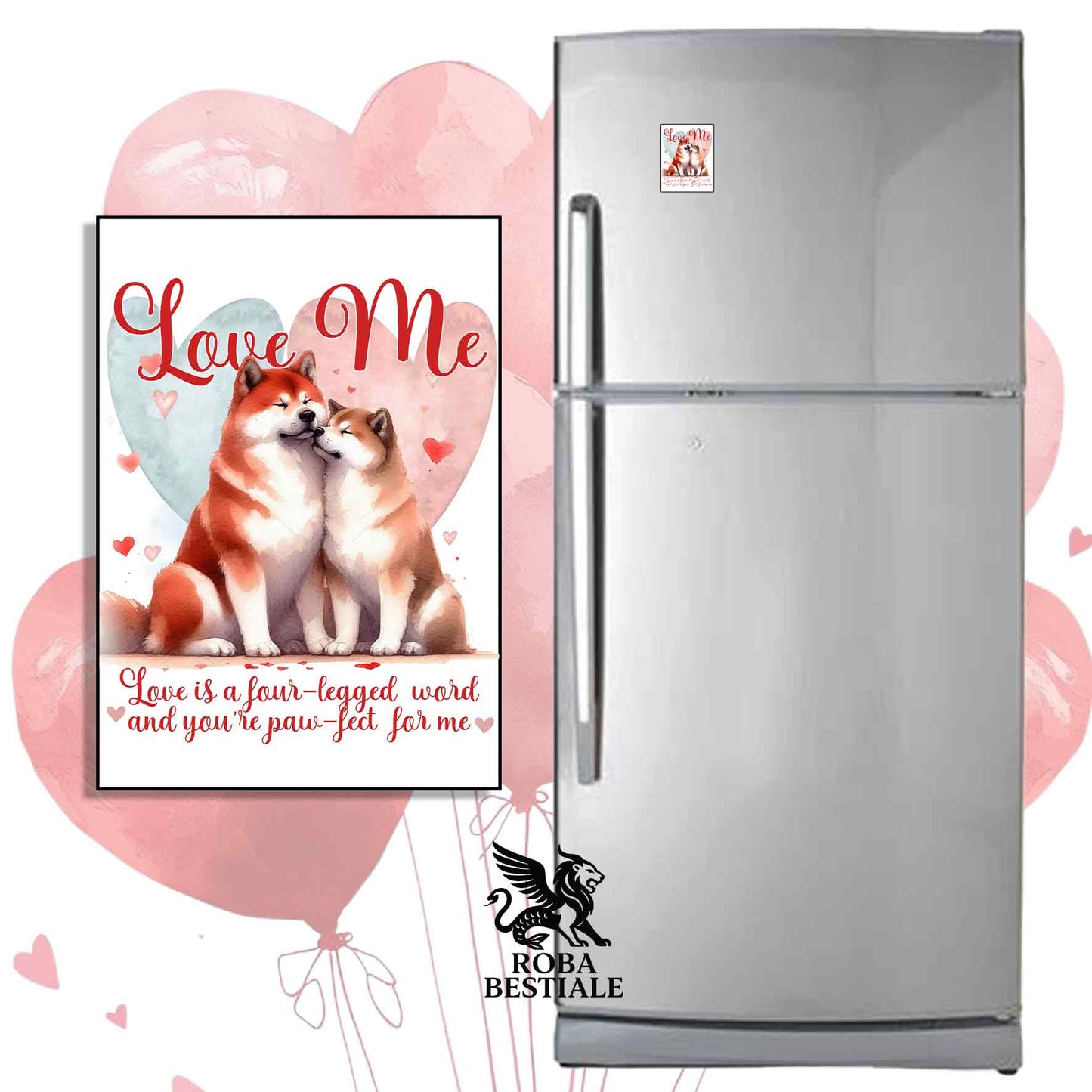 Calamita LOVE ME - AKITA INU Rosso - in MDF - 7x5 cm
