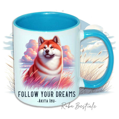 Mug CITATIONS "RÊVE" - AKITA INU Rouge - En céramique, avec anse et intérieur de différentes couleurs - 330 ml