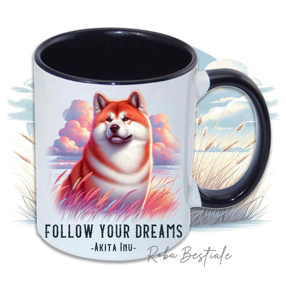 Mug CITATIONS "RÊVE" - AKITA INU Rouge - En céramique, avec anse et intérieur de différentes couleurs - 330 ml