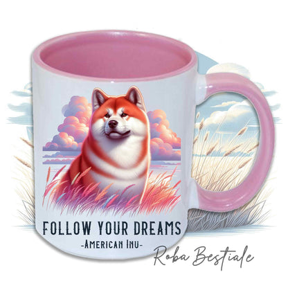 Mug CITATIONS "RÊVE" - AKITA INU Rouge - En céramique, avec anse et intérieur de différentes couleurs - 330 ml