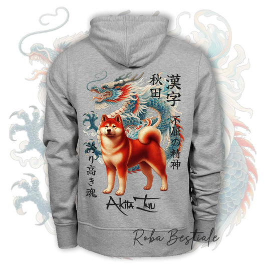 Felpa Invernale JAPAN STYLE "DRAGON" - AKITA INU Rosso - Con Cappuccio, Unisex - dalla XS alla 3XL