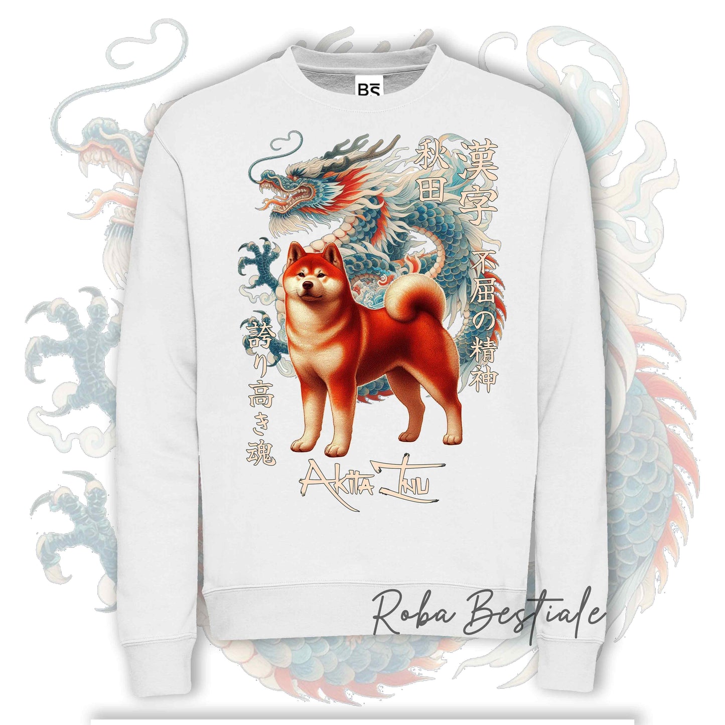Felpa Invernale JAPAN STYLE "DRAGON" - AKITA INU Rosso - Girocollo, Unisex, in tanti colori! - dalla XS alla 3XL