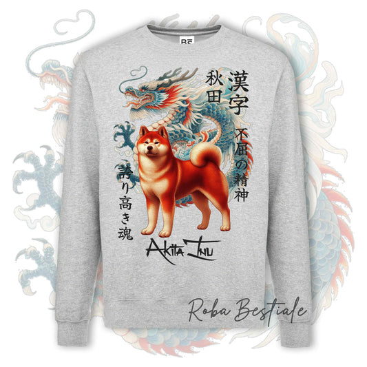 Felpa Invernale JAPAN STYLE "DRAGON" - AKITA INU Rosso - Girocollo, Unisex, in tanti colori! - dalla XS alla 3XL