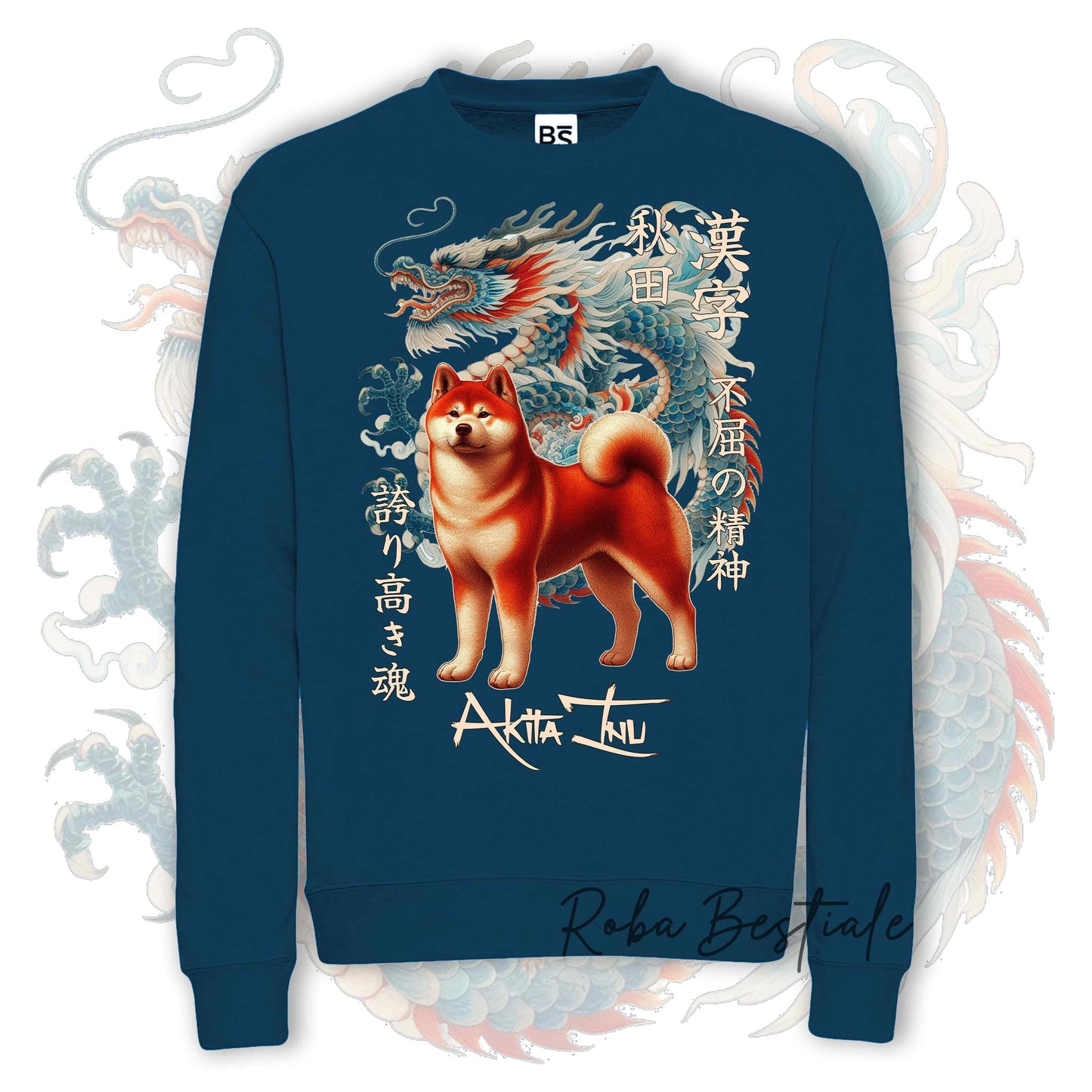 Felpa Invernale JAPAN STYLE "DRAGON" - AKITA INU Rosso - Girocollo, Unisex, in tanti colori! - dalla XS alla 3XL