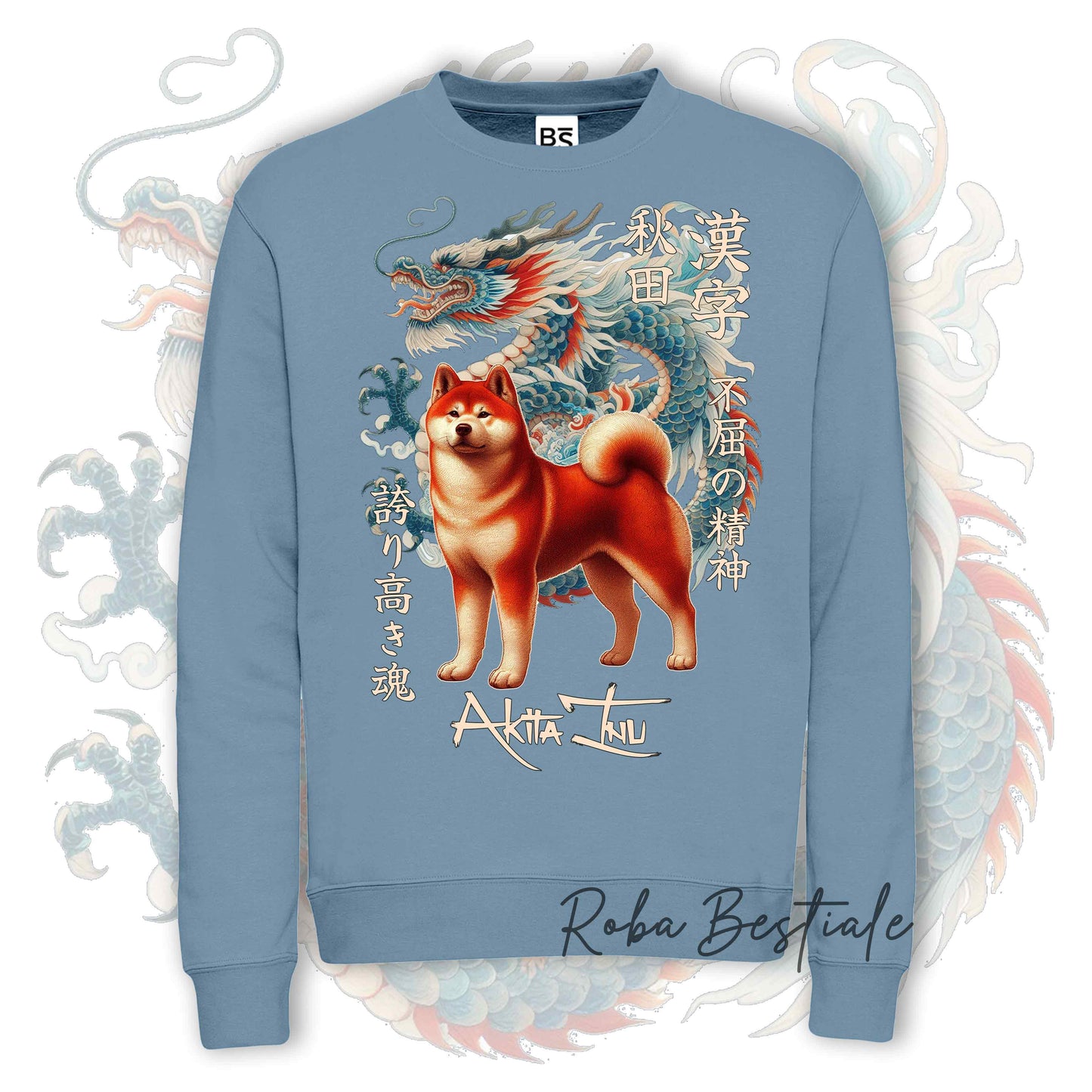 Felpa Invernale JAPAN STYLE "DRAGON" - AKITA INU Rosso - Girocollo, Unisex, in tanti colori! - dalla XS alla 3XL