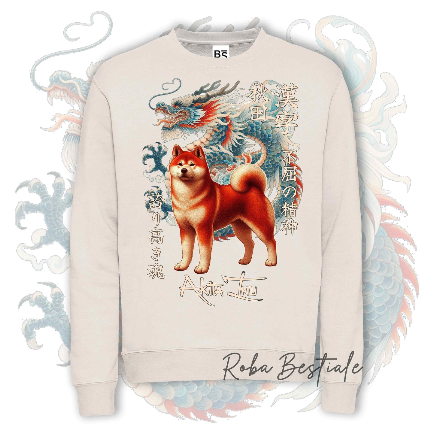 Felpa Invernale JAPAN STYLE "DRAGON" - AKITA INU Rosso - Girocollo, Unisex, in tanti colori! - dalla XS alla 3XL