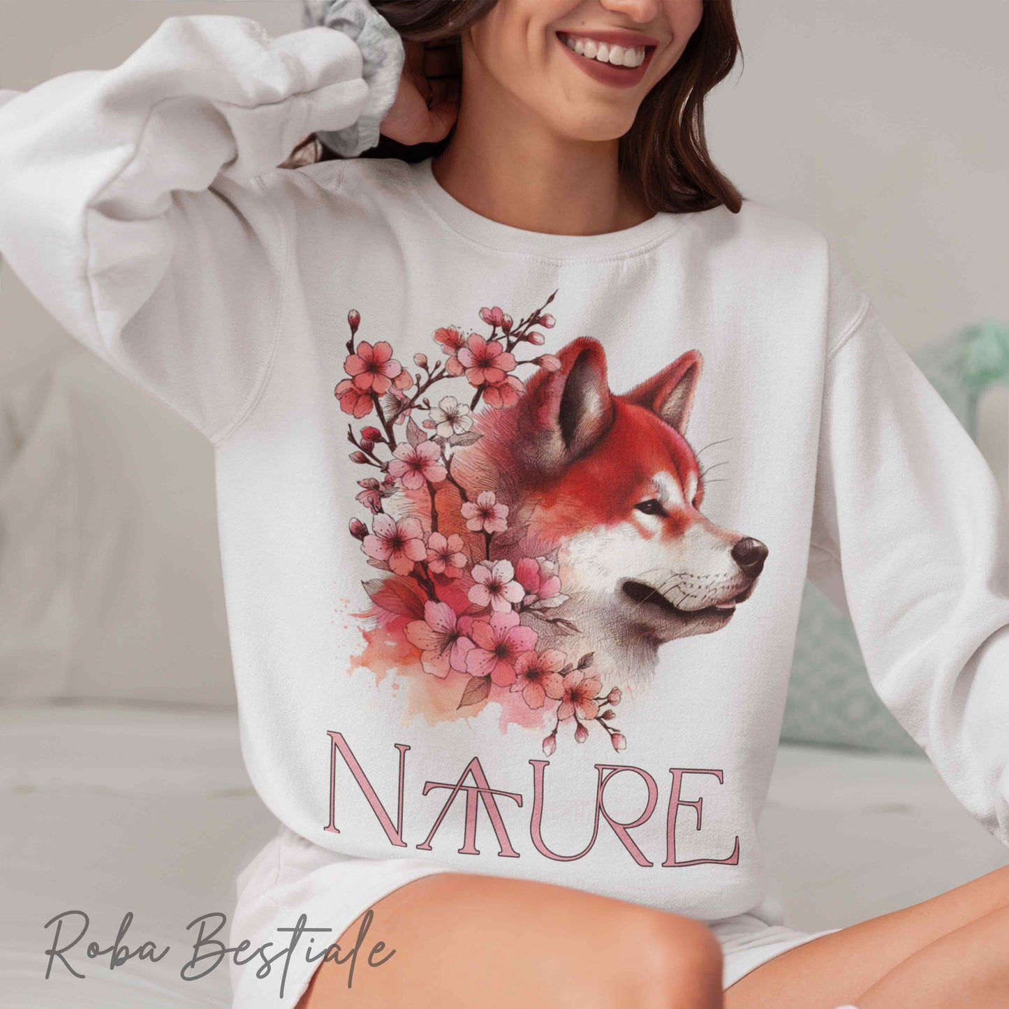 Felpa NATURE - AKITA INU Rosso - Girocollo, Unisex - Off White, Bianca o Grigia - dalla XS alla 3XL