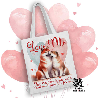 Tote Bag LOVE ME - AKITA INU Rosso - 100% Cotone - Bianca o Beige