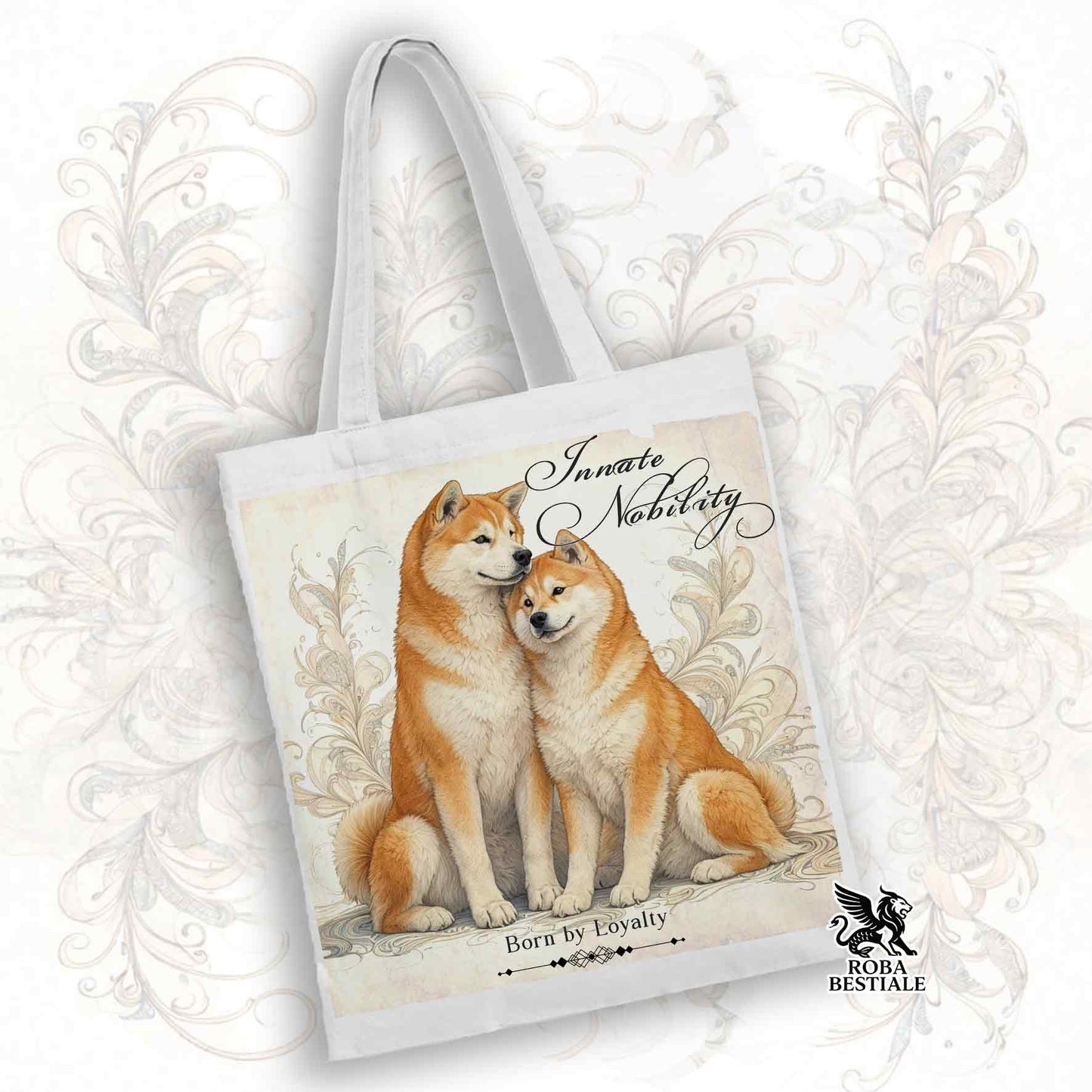 Tote Bag NOBILITY - AKITA INU Rosso - 100% Cotone - Bianca o Beige