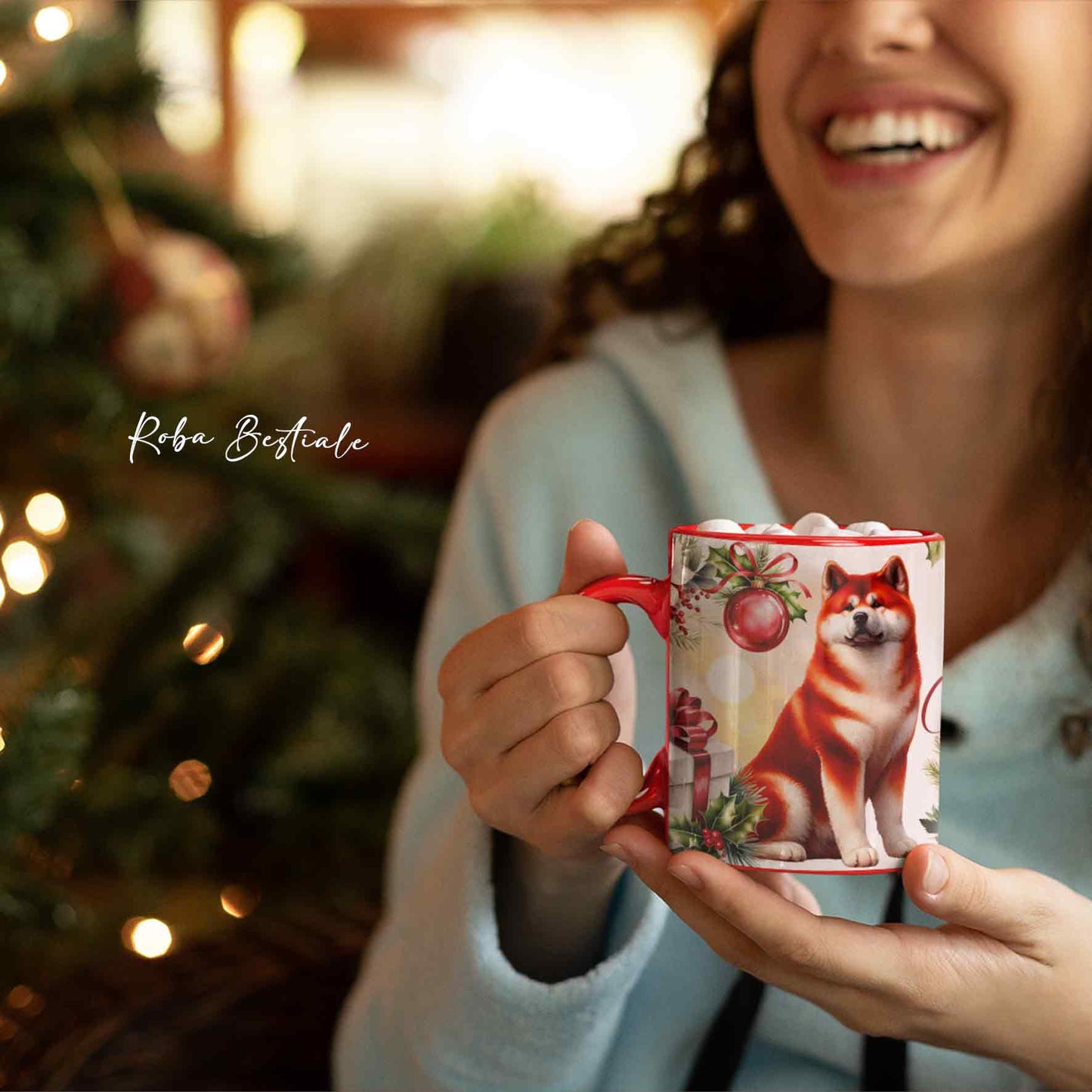 Tazza VINTAGE WINTER - AKITA INU Rosso - In Ceramica, con dettagli Rossi - 330 ml