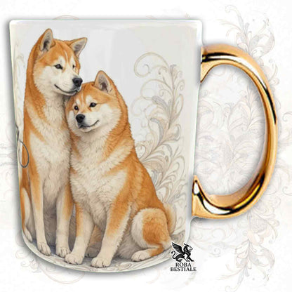 NOBILITY Mug - AKITA INU Red - GOLD Handle - 330 ml - Ceramic