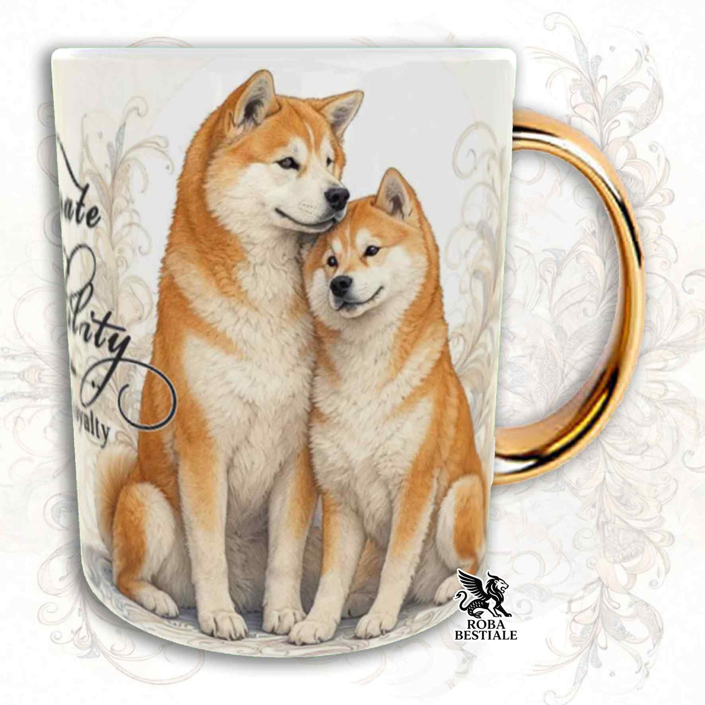 NOBILITY Mug - AKITA INU Red - GOLD Handle - 330 ml - Ceramic