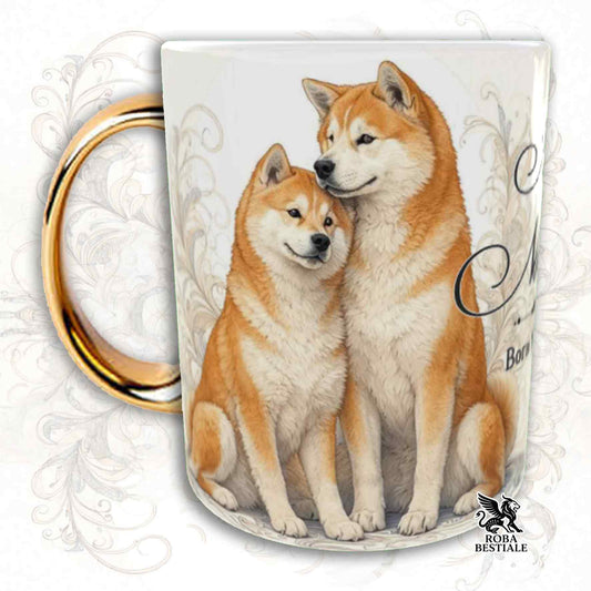 Tazza NOBILITY - AKITA INU Rosso - Manico ORO - 330 ml - in Ceramica