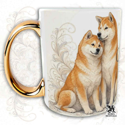 NOBILITY Mug - AKITA INU Red - GOLD Handle - 330 ml - Ceramic