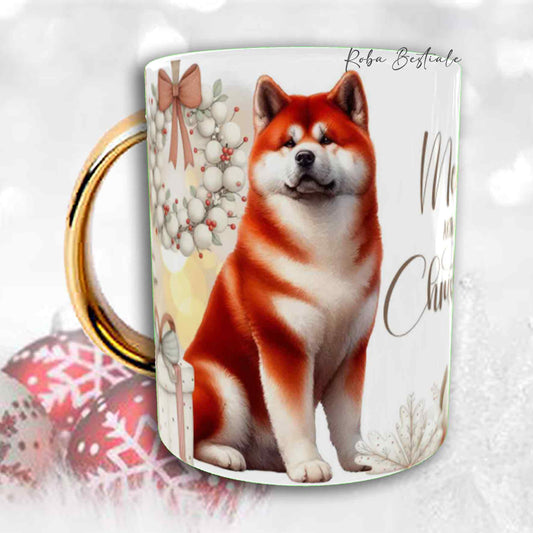 Tazza COZY WINTER - AKITA INU Rosso - In Ceramica, con manico color Oro - 330 ml