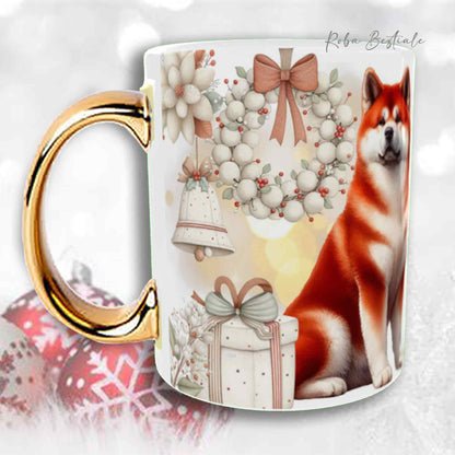 Tazza COZY WINTER - AKITA INU Rosso - In Ceramica, con manico color Oro - 330 ml