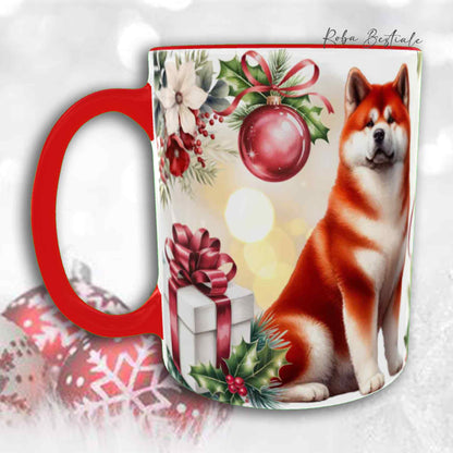 Tazza VINTAGE WINTER - AKITA INU Rosso - In Ceramica, con dettagli Rossi - 330 ml
