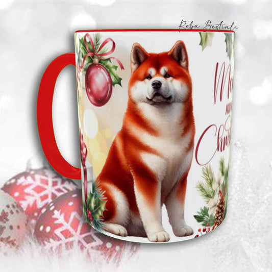 Tazza VINTAGE WINTER - AKITA INU Rosso - In Ceramica, con dettagli Rossi - 330 ml