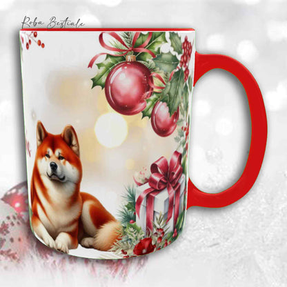 Tazza VINTAGE WINTER - AKITA INU Rosso - In Ceramica, con dettagli Rossi - 330 ml