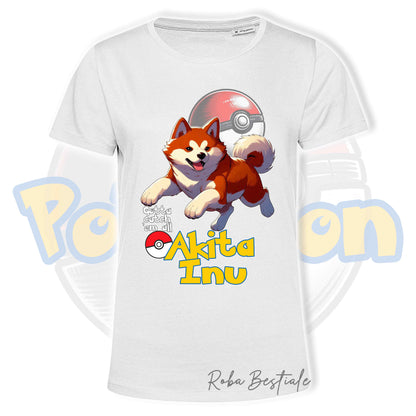 T-Shirt POKEMON - AKITA INU Rosso - Uomo o Donna - Bianca, Nera o Beige - dalla XS alla 5XL