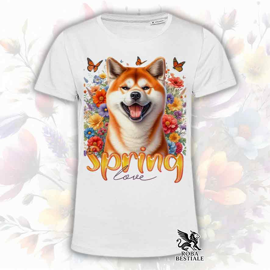 T-Shirt SPRING LOVE - AKITA INU Rosso - Bianca o Beige, da Uomo o da Donna - dalla XS alla 5XL