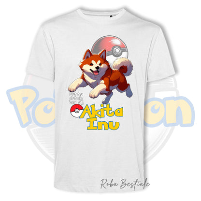 T-Shirt POKEMON - AKITA INU Rosso - Uomo o Donna - Bianca, Nera o Beige - dalla XS alla 5XL