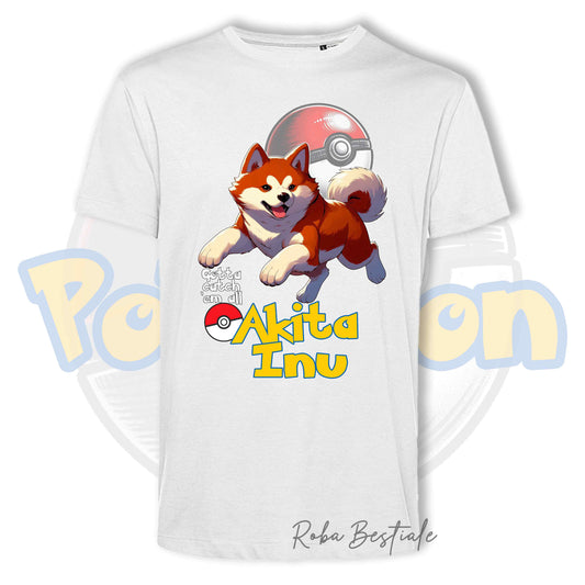 T-Shirt POKEMON - AKITA INU Rosso - Uomo o Donna - Bianca, Nera o Beige - dalla XS alla 5XL