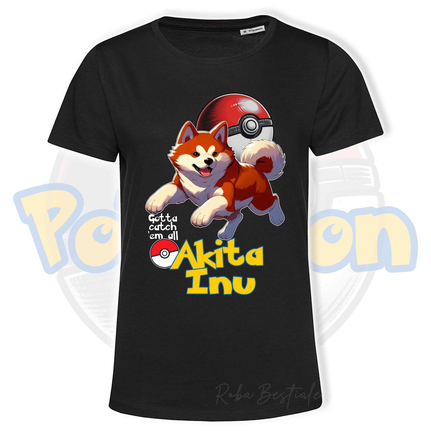 T-Shirt POKEMON - AKITA INU Rosso - Uomo o Donna - Bianca, Nera o Beige - dalla XS alla 5XL