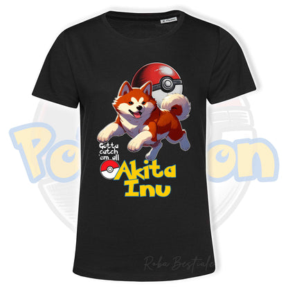 T-Shirt POKEMON - AKITA INU Rosso - Uomo o Donna - Bianca, Nera o Beige - dalla XS alla 5XL