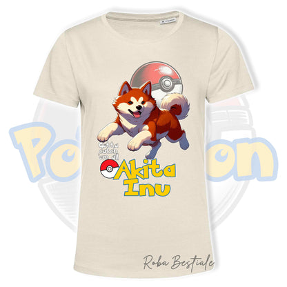 T-Shirt POKEMON - AKITA INU Rosso - Uomo o Donna - Bianca, Nera o Beige - dalla XS alla 5XL