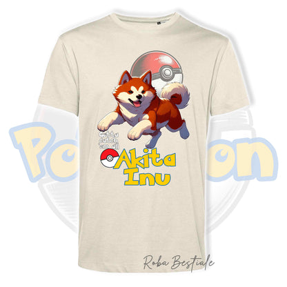 T-Shirt POKEMON - AKITA INU Rosso - Uomo o Donna - Bianca, Nera o Beige - dalla XS alla 5XL