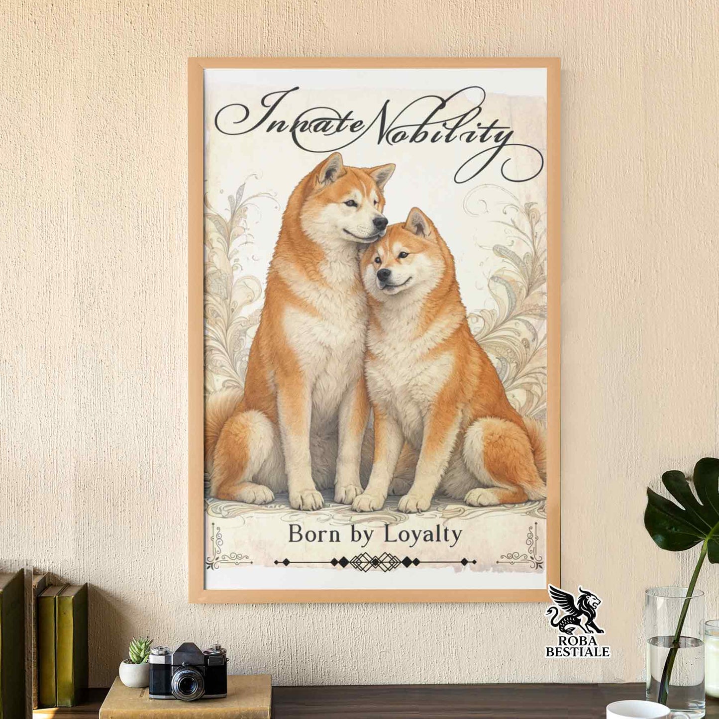 Quadretto NOBILITY - AKITA INU Rosso - Con cornice in legno, formato A4