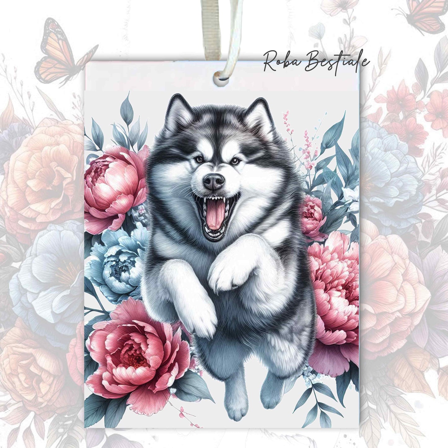 Deodorante Auto PEONY - ALASKAN MALAMUTE - In Feltro, con cordino - 7,5 x 10 cm