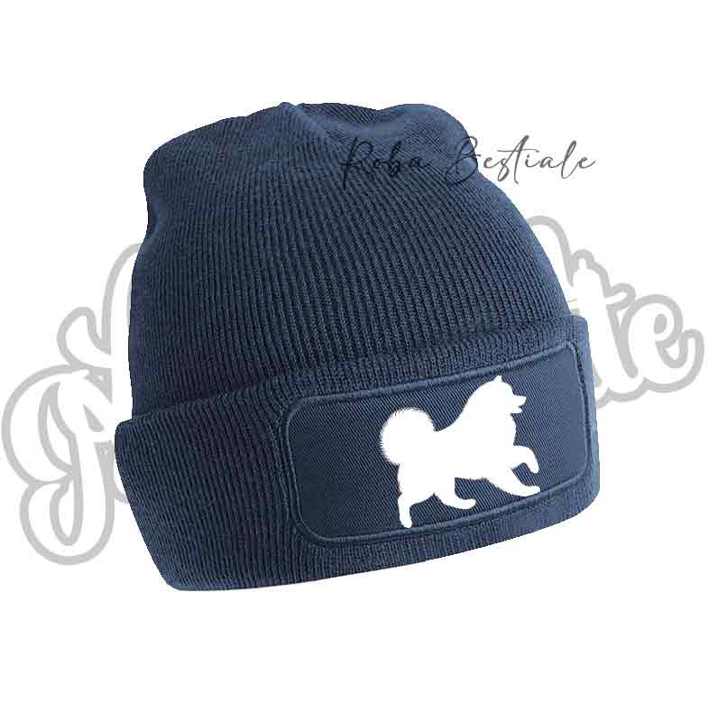 Cappellino invernale blu navy con patch cane silhouette bianca