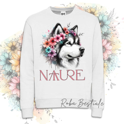 Felpa NATURE - ALASKAN MALAMUTE - Girocollo, Unisex - Off White, Bianca o Grigia - dalla XS alla 3XL