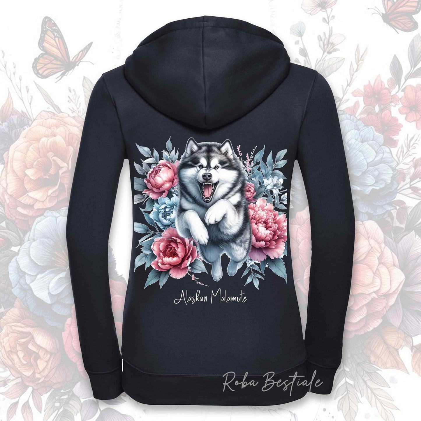 Felpa PEONY - ALASKAN MALAMUTE - Con Cappuccio e Full Zip, Uomo o Donna, in tanti colori - dalla XS alla 5XL