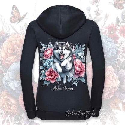 Felpa PEONY - ALASKAN MALAMUTE - Con Cappuccio e Full Zip, Uomo o Donna, in tanti colori - dalla XS alla 5XL