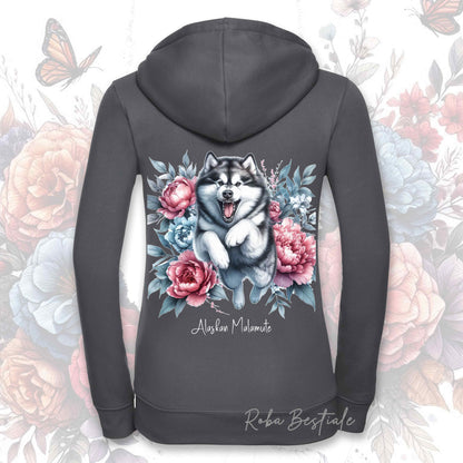 Felpa PEONY - ALASKAN MALAMUTE - Con Cappuccio e Full Zip, Uomo o Donna, in tanti colori - dalla XS alla 5XL