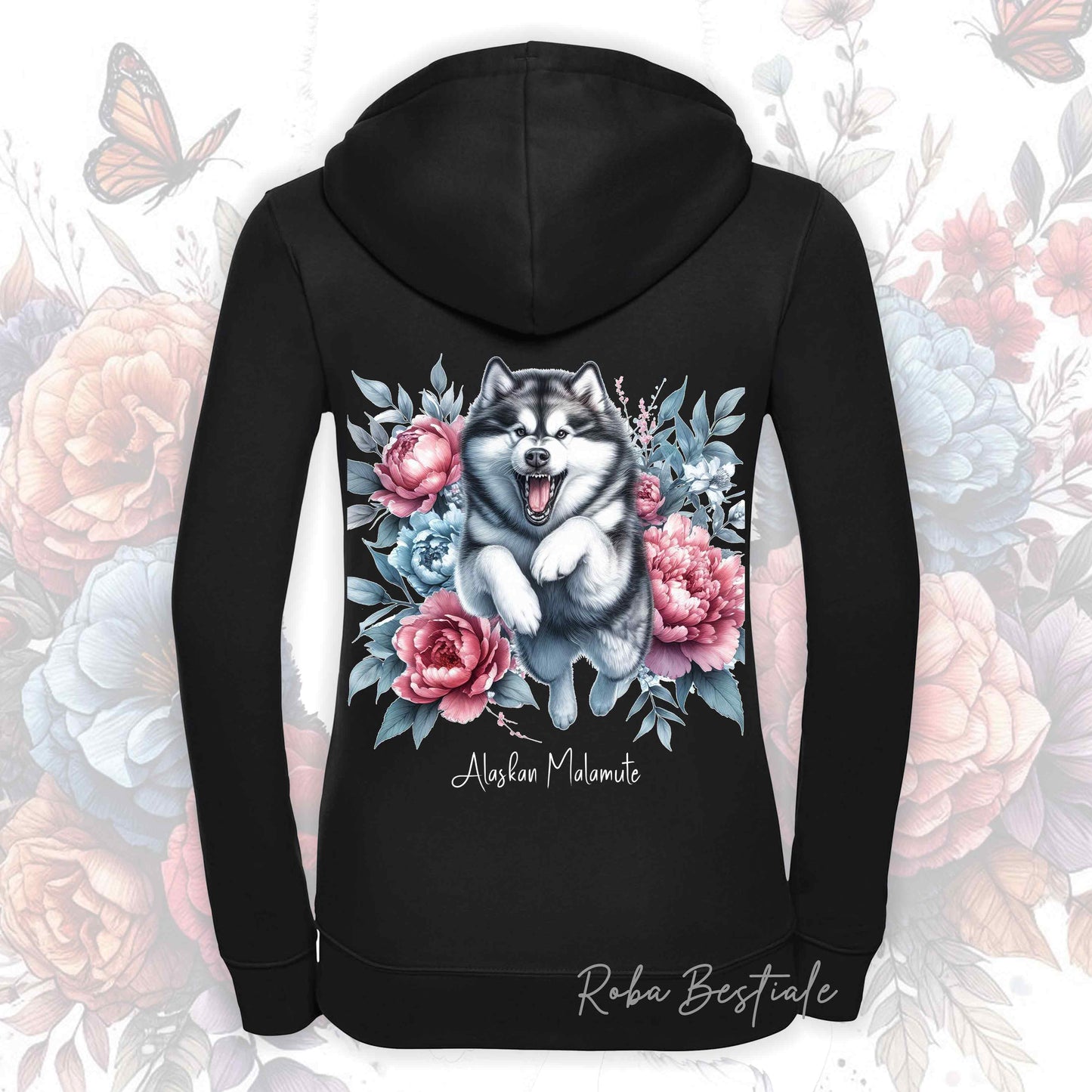 Felpa PEONY - ALASKAN MALAMUTE - Con Cappuccio e Full Zip, Uomo o Donna, in tanti colori - dalla XS alla 5XL