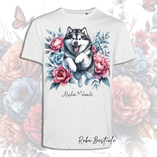T-Shirt PEONY - ALASKAN MALAMUTE - Bianca o Beige, Uomo o Donna, dalla XS alla 5XL
