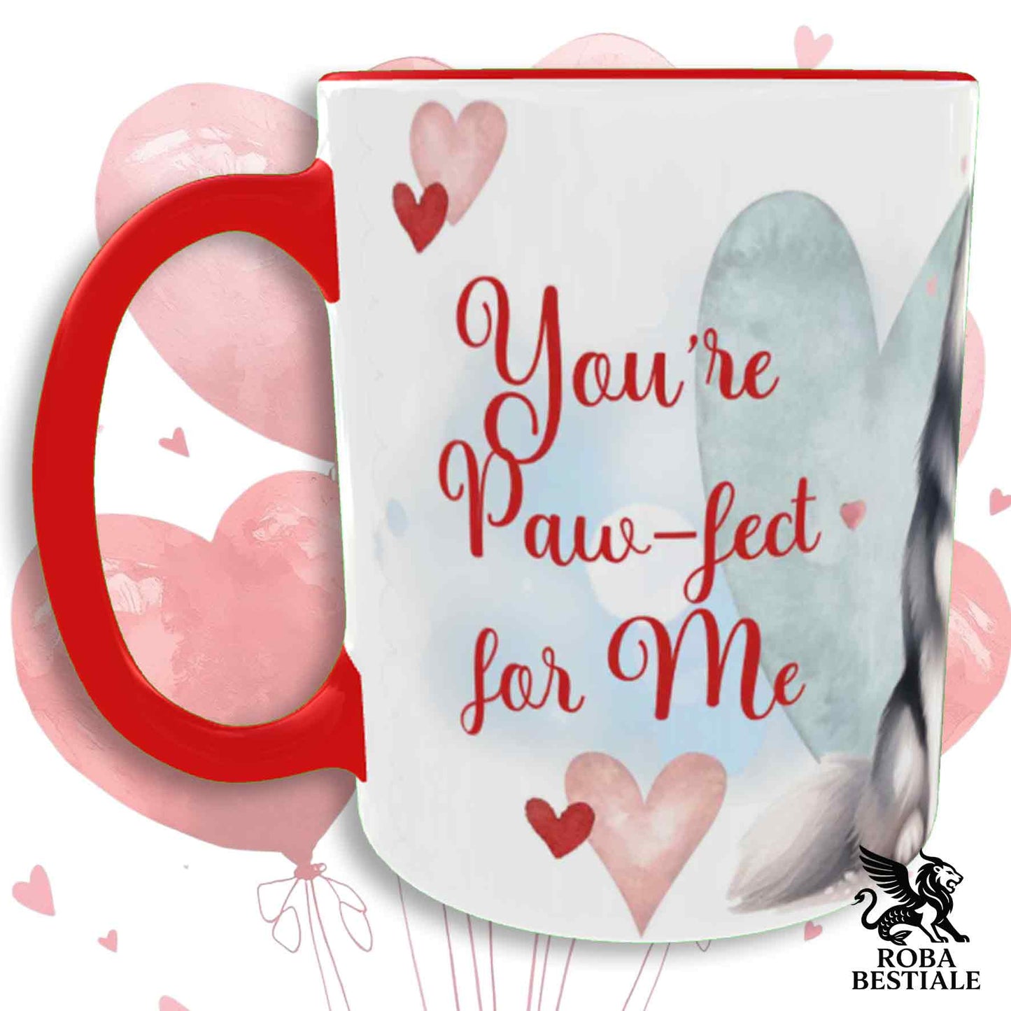 Tazza LOVE ME - ALASKAN MALAMUTE Nero - In Ceramica, con dettagli Rossi - 330 ml