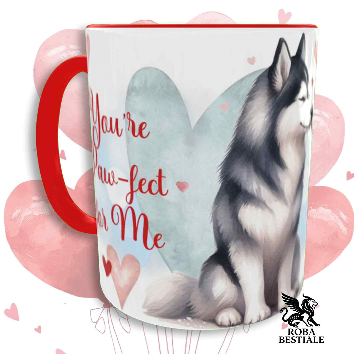Tazza LOVE ME - ALASKAN MALAMUTE Nero - In Ceramica, con dettagli Rossi - 330 ml