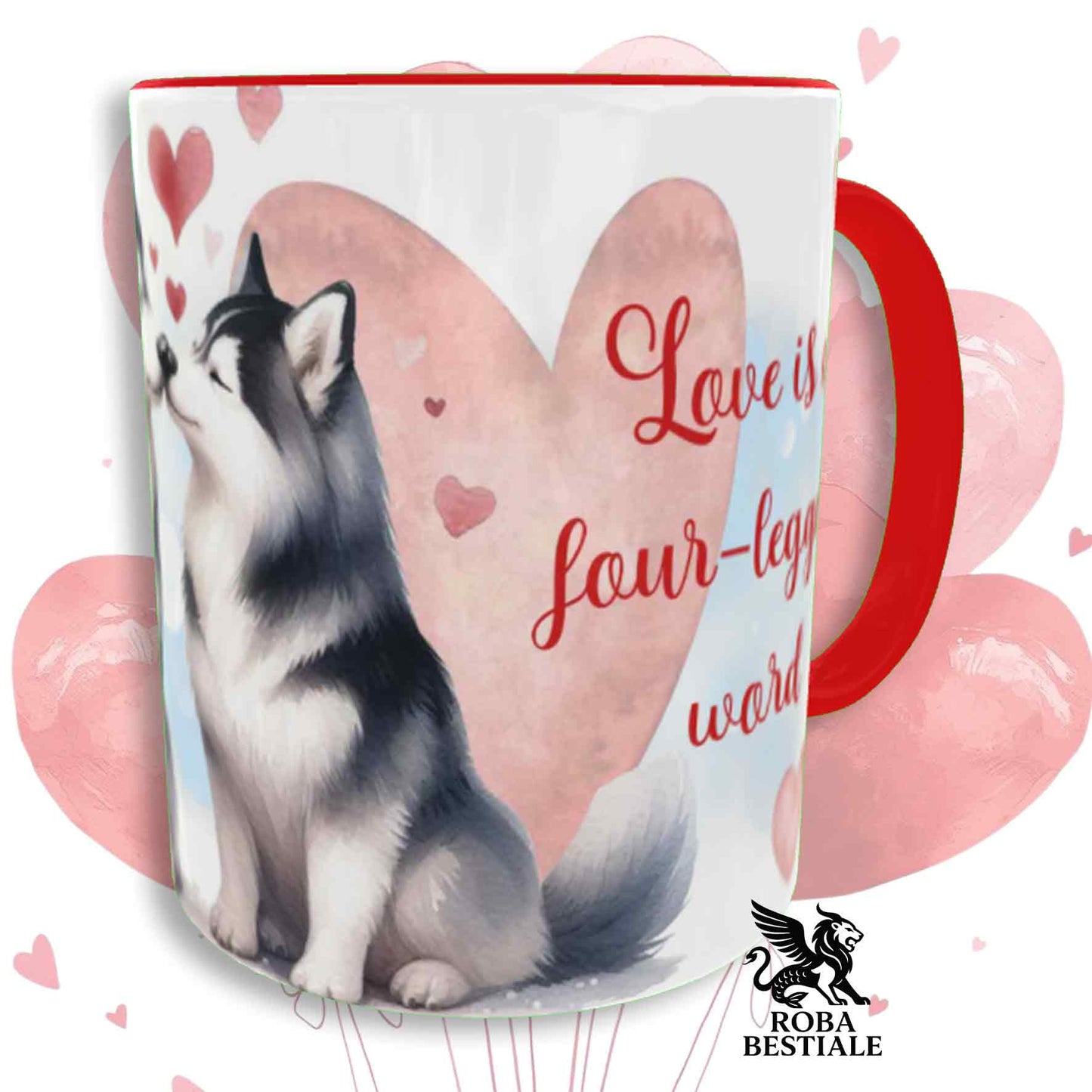 Tazza LOVE ME - ALASKAN MALAMUTE Nero - In Ceramica, con dettagli Rossi - 330 ml