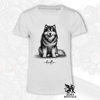 T-Shirt DOODLE - ALASKAN MALAMUTE - Bianca o Beige, da Uomo o da Donna - dalla XS alla 5XL