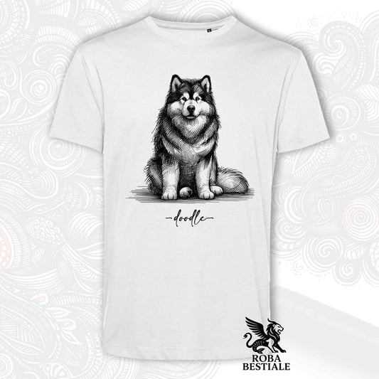 T-Shirt DOODLE - ALASKAN MALAMUTE - Bianca o Beige, da Uomo o da Donna - dalla XS alla 5XL