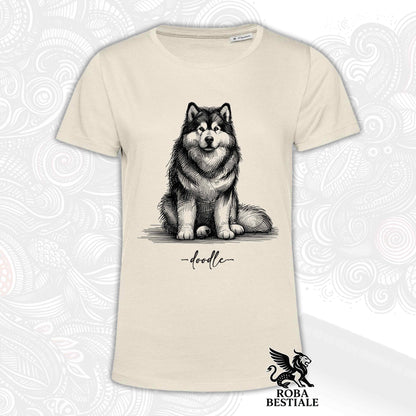 T-Shirt DOODLE - ALASKAN MALAMUTE - Bianca o Beige, da Uomo o da Donna - dalla XS alla 5XL