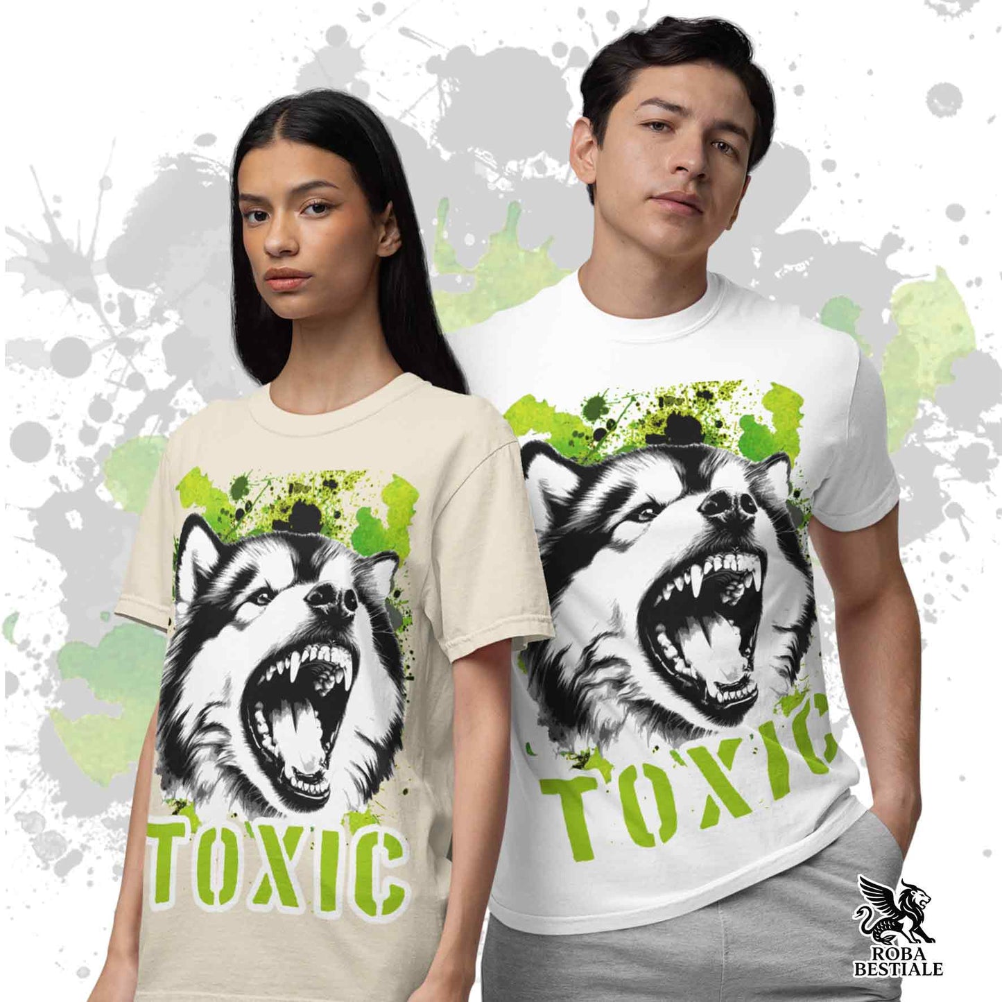 T-Shirt TOXIC - ALASKAN MALAMUTE - Uomo o Donna - Bianca o Beige, dalla XS alla 5XL