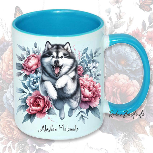Tazza PEONY - ALASKAN MALAMUTE - In Ceramica, con manico e interno colorato - 330 ml